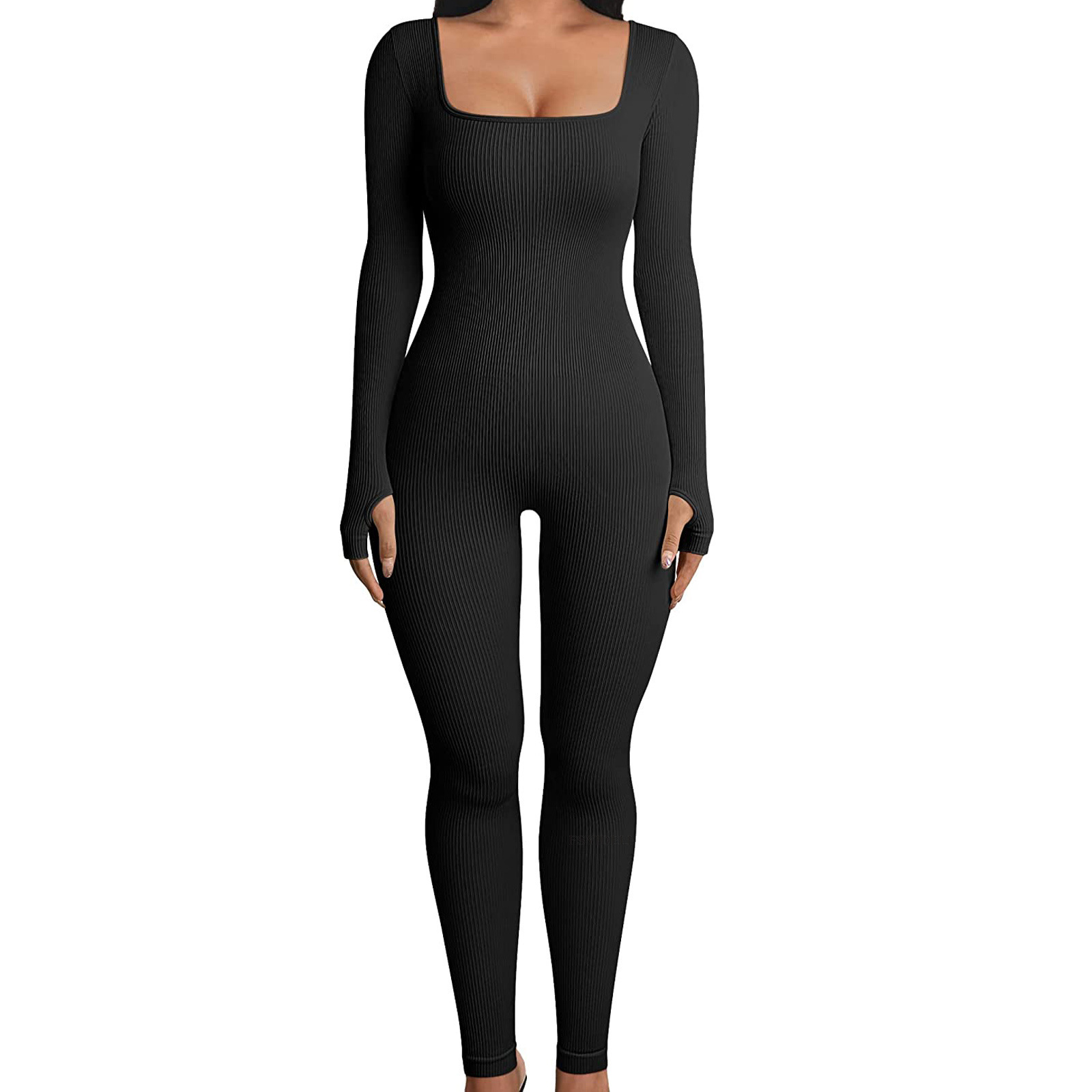 Picture of Amazon European and American Foreign Trade Women's Jumpsuit Autumn and Winter New Thread Square Collar Hip Slim Fit Sexy Jumpsuit