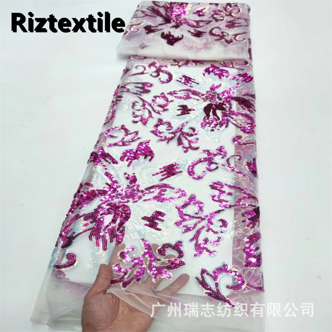 Picture of European and American Style Fantasy Film Large Flower Sequin Fabric Fashion Stage Performance Clothing African Banquet Dress Evening Wear Fabric