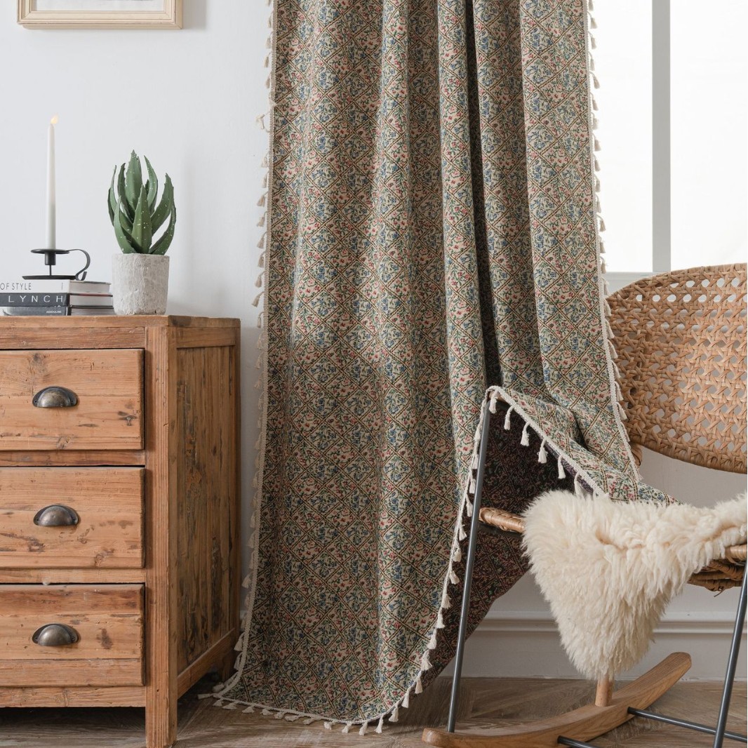 Picture of Yuman Qiyun Curtain Pink Fleshy Flower Jacquard Tassel Curtain Finished Kitchen Curtain Bay Window Semi-Shaded