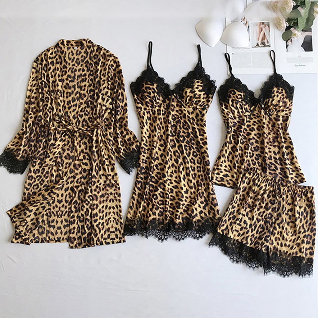 A generation of sexy leopard 4-piece sling set sling skirt bathrobe
