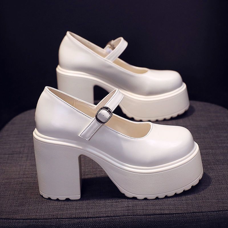 Retro Mary Jane Women's Shoes High Heels 2022 Autum New Thick Heel Thick Sole Waterproof Platform British Small Leather Shoes Women's Flats