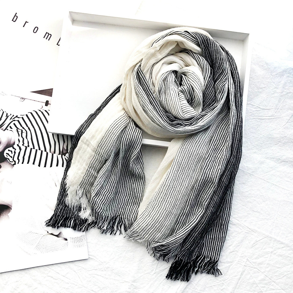 Picture of Amazon Hot Autumn New European and American Striped All-match Silk Scarf Women's Artistic Foreign Style Shawl Men's Cotton Scarf