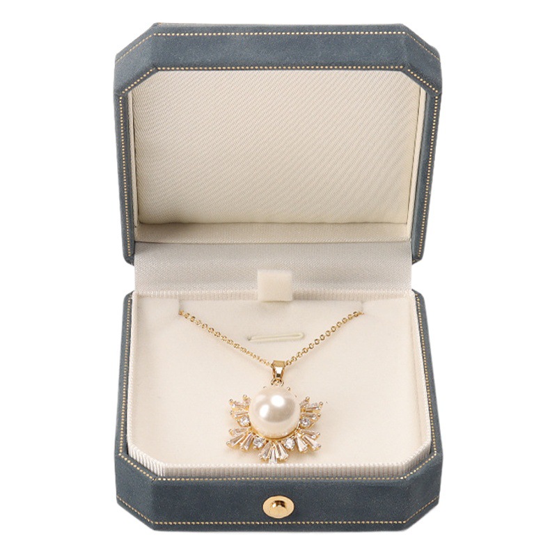 Jewelry imitation leather velvet octagonal metal buckle ring box European and American style pendant box bracelet necklace box gift box
