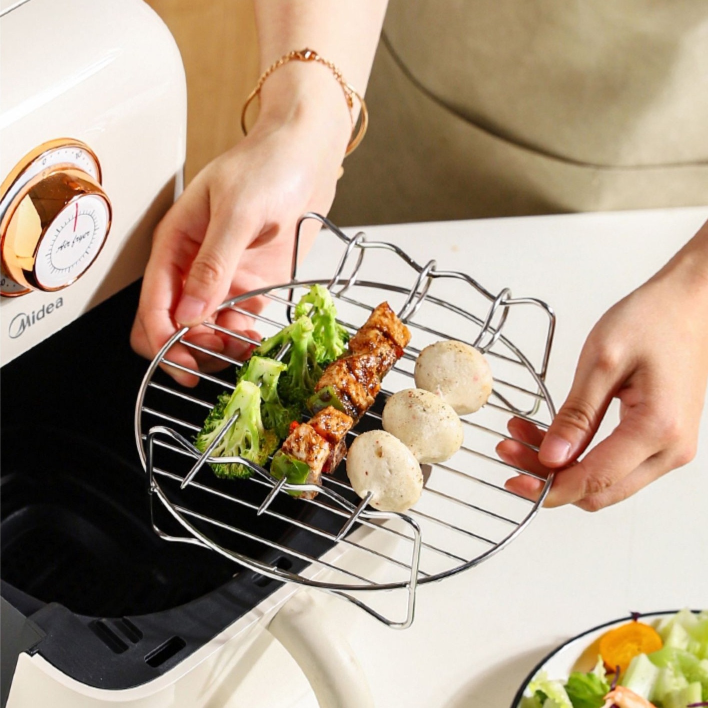 Picture of Air fryer barbecue rack 304 stainless steel vertical kebab rack dehydrating rack barbecue stand toast bread rack