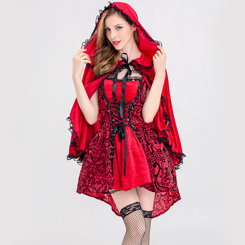 New Real Shot Minute Size Halloween Little Red Riding Hood Costume Adult Cosplay Party Nightclub Prom Costume