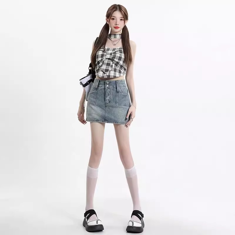 Hot girl washed vintage denim skirt women's skirt 2020 Summer new high waist all-match A- line hip skirt