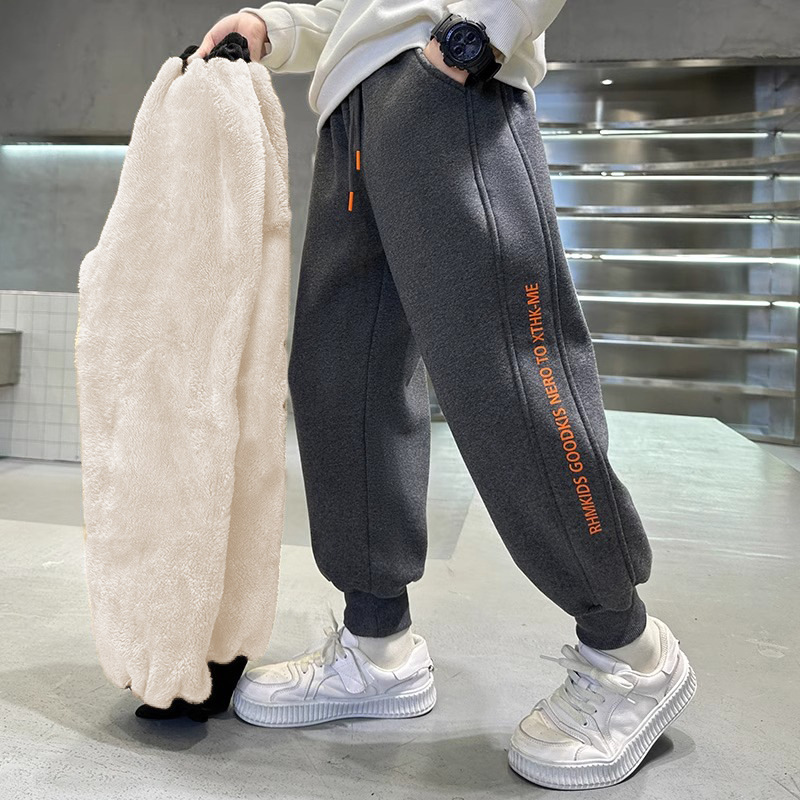 Picture of Boys' Winter fleece-lined Thickened Pants Sports Pants Children's Sweatpants Lamb Velvet Warm One-piece Velvet Children's Trousers