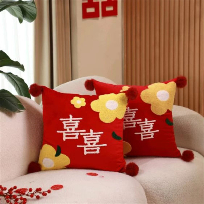Picture of Wedding pillow a pair of festive red pressing bed pillow living room sofa wedding wedding pillow wedding wedding room decoration