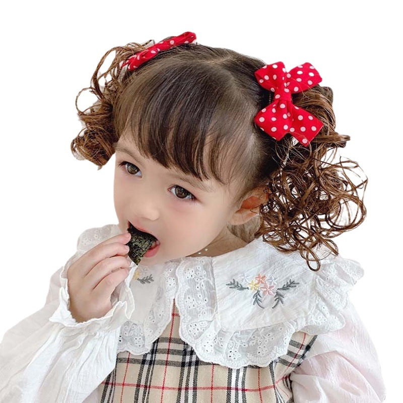 Children's Wig Headdress Baby New Year Curly Hairpin Cute Little Girl Bow Hairpin Girl New Year Hair Accessories