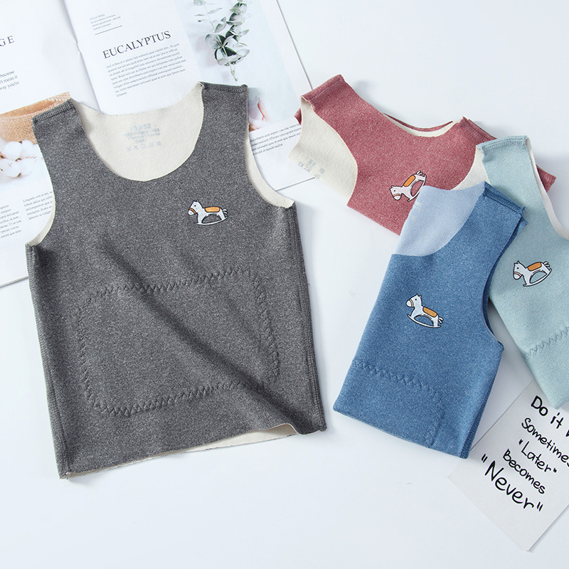 Picture of Autumn and Winter Children's warm vest boys seamless AB face girls wear patches belly base vest wholesale