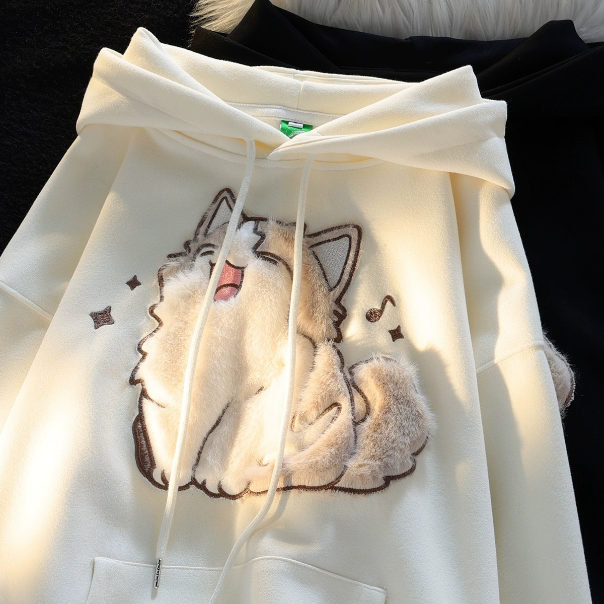 2024 New Cartoon Embroidered Hooded Sweater Women's Spring and Autumn Loose oversize Elegant All-match Top Trendy for Couple