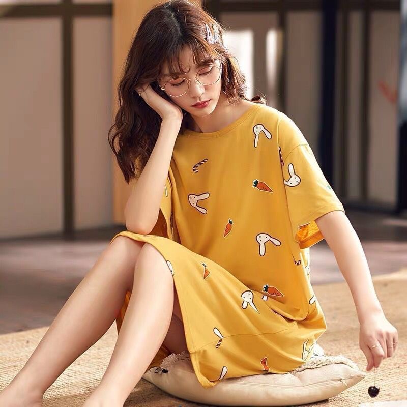 Picture of Pajamas for Women, Summer Korean Style, Women's Summer Nightgown, Short-Sleeved Women's Summer Home Wear Set, Student Plus Size Milk Silk