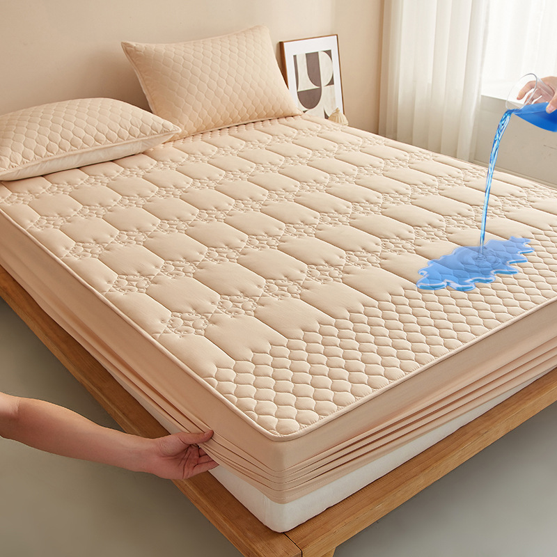 Picture of Class A water-washed cotton-padded waterproof bed hat Simmons mattress anti-slip urine-proof protective cover dust-proof bedspread three-piece set