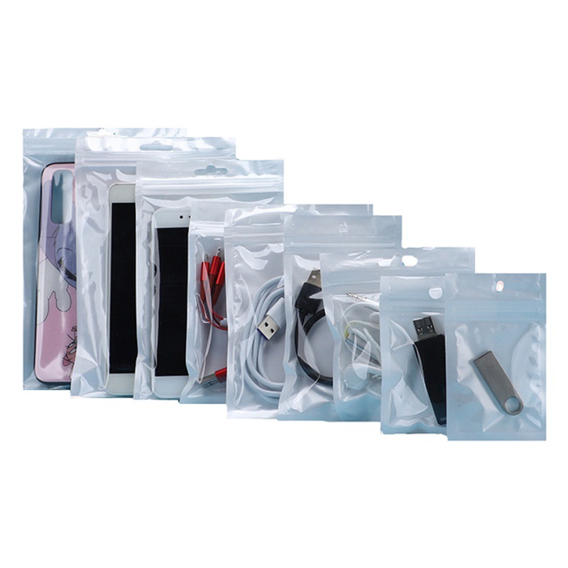 Pearlescent film Yin and Yang bone bag white pearlescent bag transparent plastic self-sealing bag mobile phone case BAG data line packaging bag