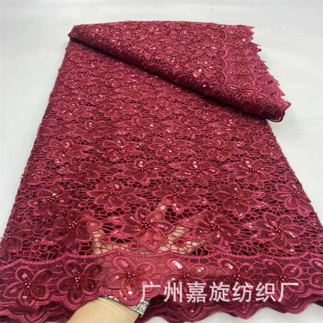 New Full Version of Cut Out Sunflower Beaded Sequin Glass Gauze Fabric Women's Fashion Wedding Dress Cheongsam Embroidered Fabric