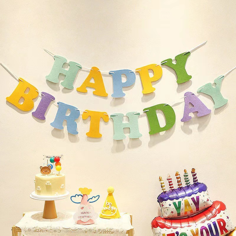 Macaron Birthday Flag Birthday Background Layout Party Dress Background Wall Decoration Letter Flag Banner Layout