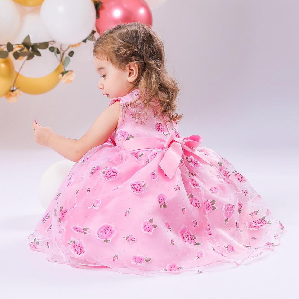 Picture of European and American style printed dress children's flower princess dress flower girl's wedding dress girl's baby one-year-old dress