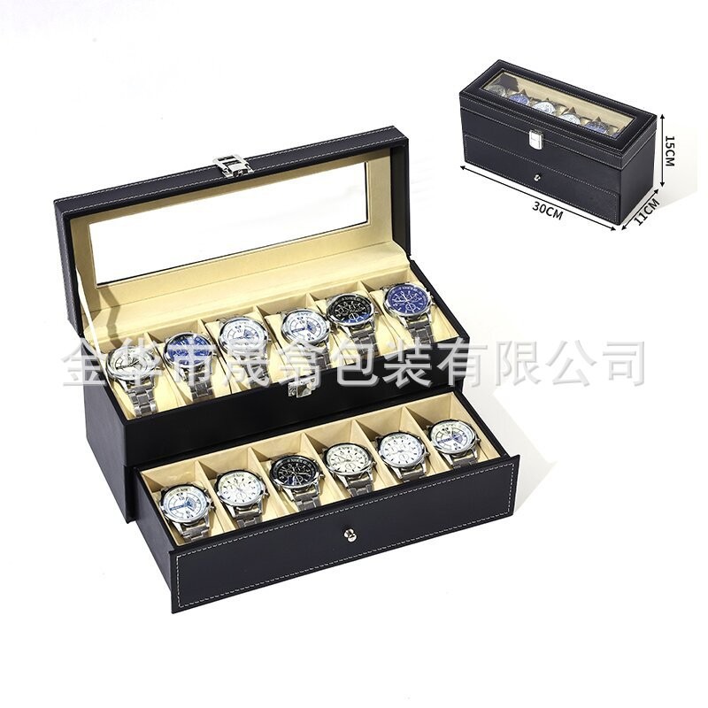 Picture of Manufacturer Recommends Pu Leather Series Watch Box Black Mechanical Watch Multi-Position Storage Box Household Square Gift Watch