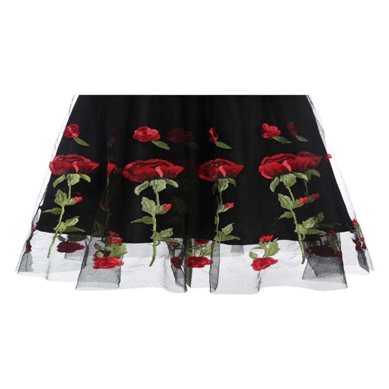 Foreign trade dress Small Fresh Artistic Women's A- line Dress Cute Pastoral Rose Lace dress
