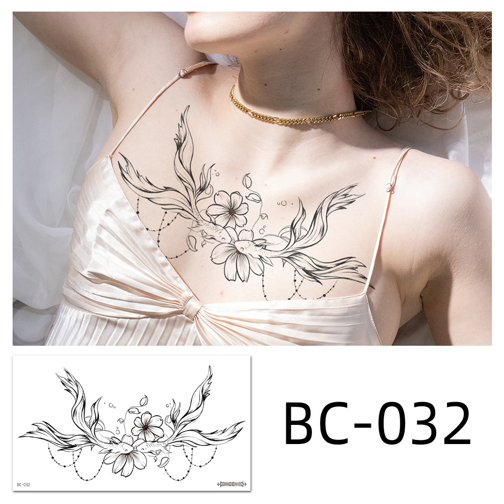 Picture of 2022 new cross-border supply waterproof tattoo stickers simple black and white flower sternum stickers personalized tattoo wholesale