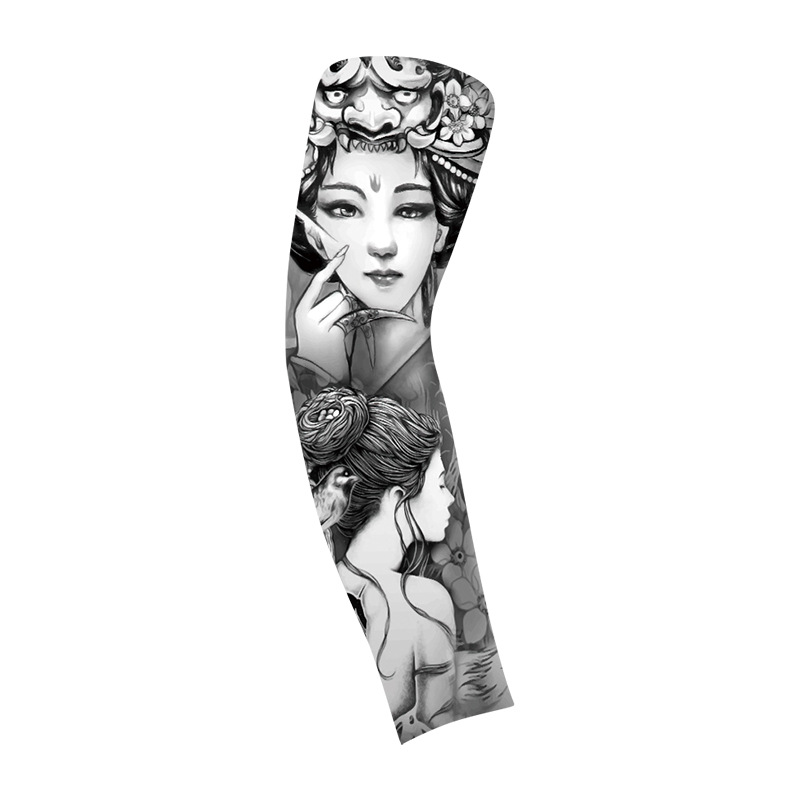 Picture of Summer Riding Sunscreen Tattoo Sleeve Simulation Tattoo Quick-drying Arm Protector Outdoor Sports Sunshade Breathable High Elastic Ice Sleeve
