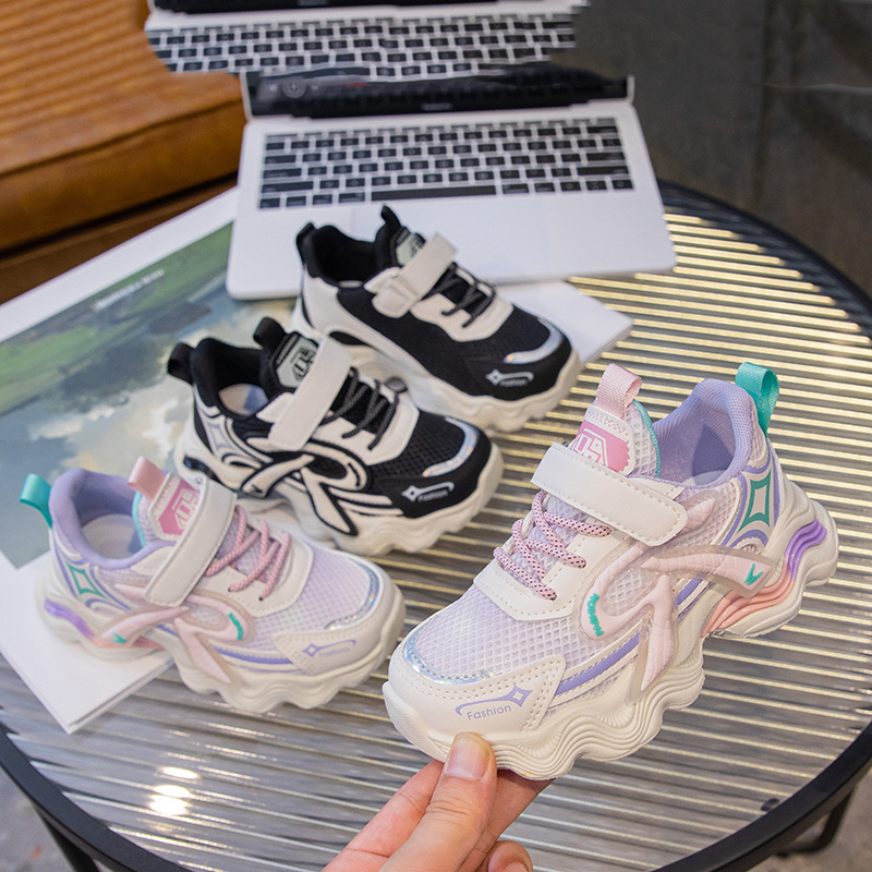 Girls' sneaker Spring and Autumn 2024 New Breathable Children's Torre Shoes Large Children's Mesh Running Shoes Boys Net Shoes