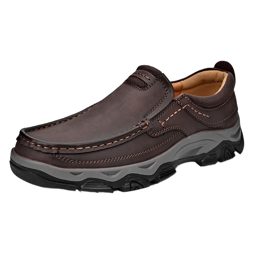 Cross-Border Popular Amazon Large Size Men's Loafers Outdoor Work Shoes Soft Sole Slip-On Men's Casual Leather Shoes