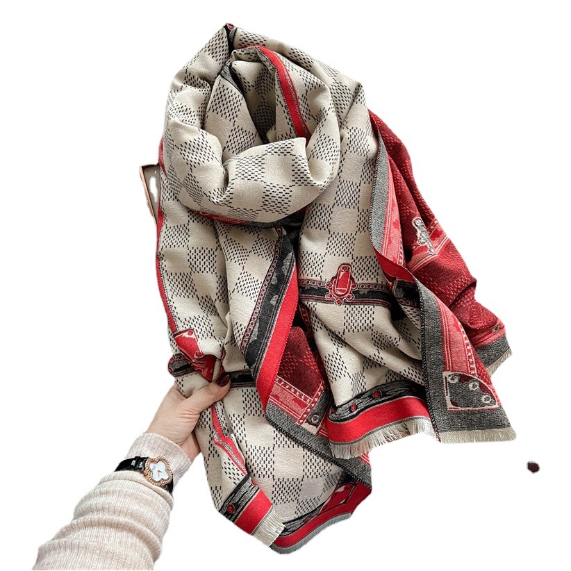 New Imitation Cashmere Scarf for Women, High-End Autumn and Winter Fashionable Thickened Tassel Shawl, Double-Sided Warm Scarf Wholesale