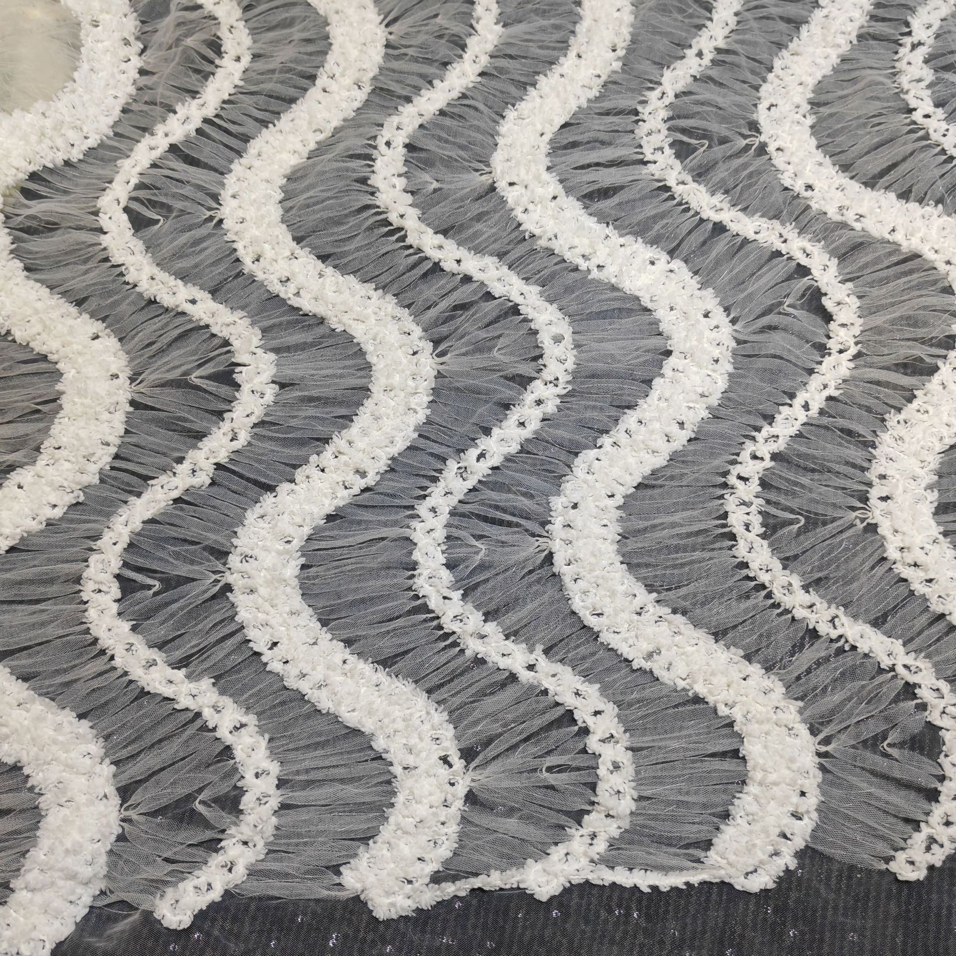 New three-in-one embroidery lace embroidery fabric 3d three-dimensional wave women's dress embroidery mesh fabric