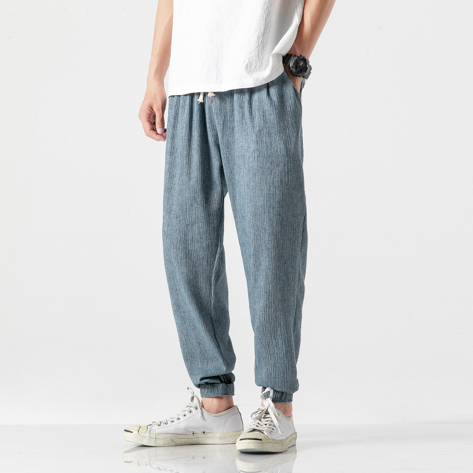 22 Summer Japanese plus size Chinese Style Linen Leisure Harlan Loose Pants Cotton Pants Ice Silk K29/P35