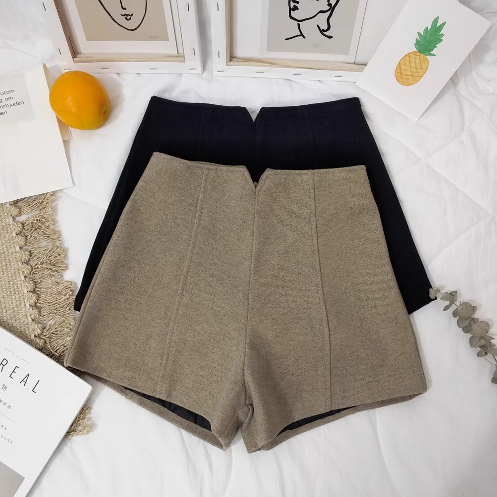 Picture of Black Woolen Shorts with Long Boots Women's Autumn High Waist A- Shoes Winter Outer Wear Base Boots Pants for Small