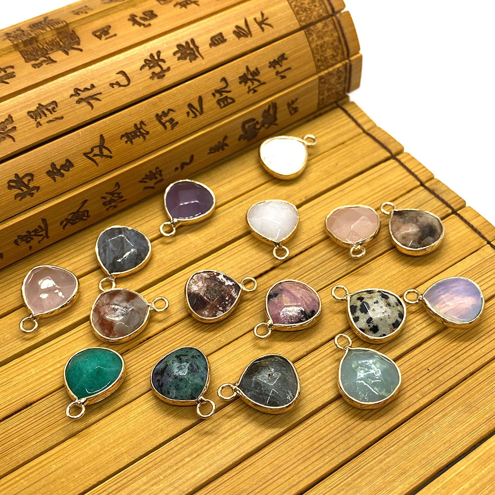 Picture of Natural stone facet pendant 14x 18mm green black single hole drop pendant DIY jewelry accessories wholesale