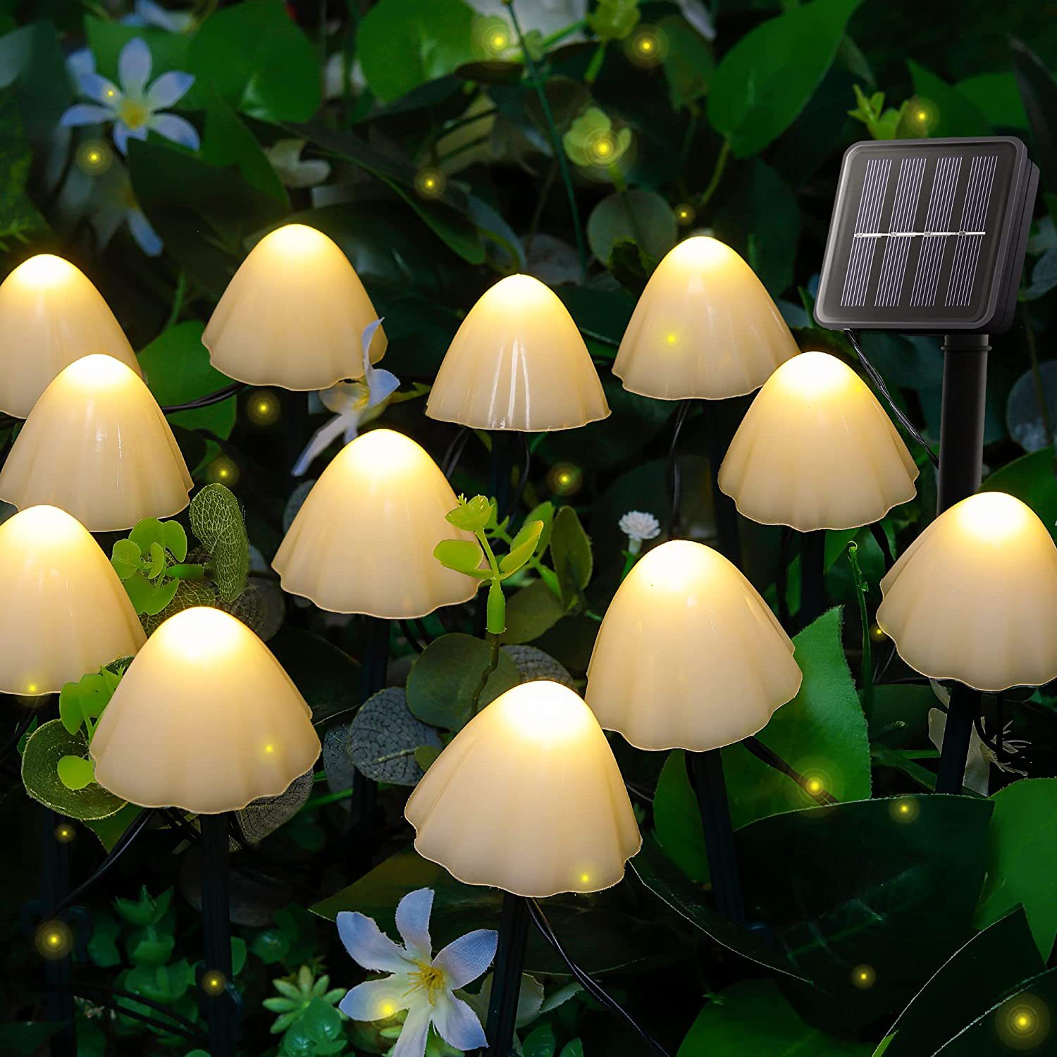 Mushroom string lights solar led outdoor Amazon hot Christmas holiday courtyard lawn atmosphere lights colored lights