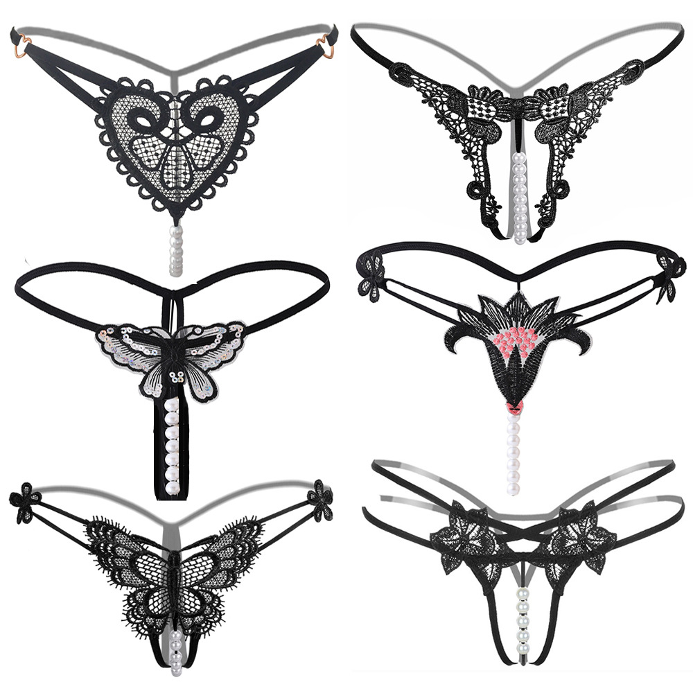 4/6 plus size Sexy Underwear Women's G-string Sexy Transparent Open Crotch Temptation sm Pearl Massage European and American T-pants