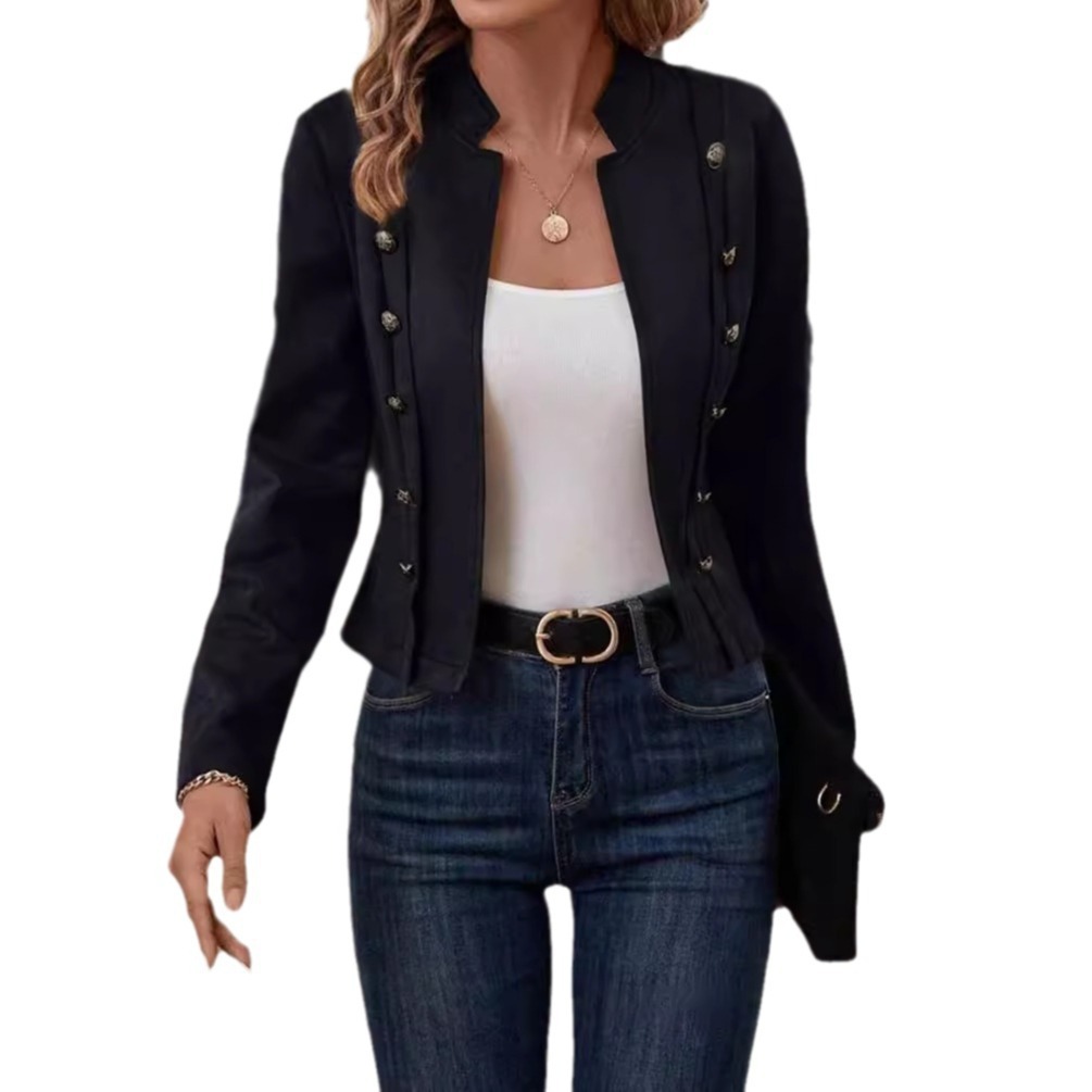 Picture of 2024 Europe and the United States cross-border solid color double-breasted decorative jacket new deerskin velvet retro long sleeve jacket in stock