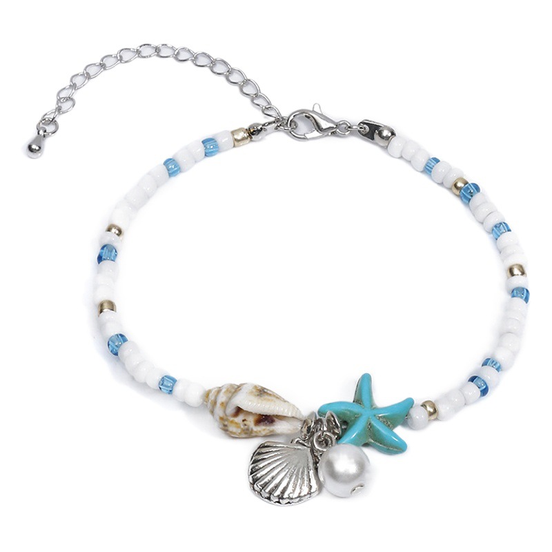 European and American Cross-border Bohemian Style Foreign Trade Starfish Woven Bracelet Summer Beach Shell Conch Rice Bead Jewelry