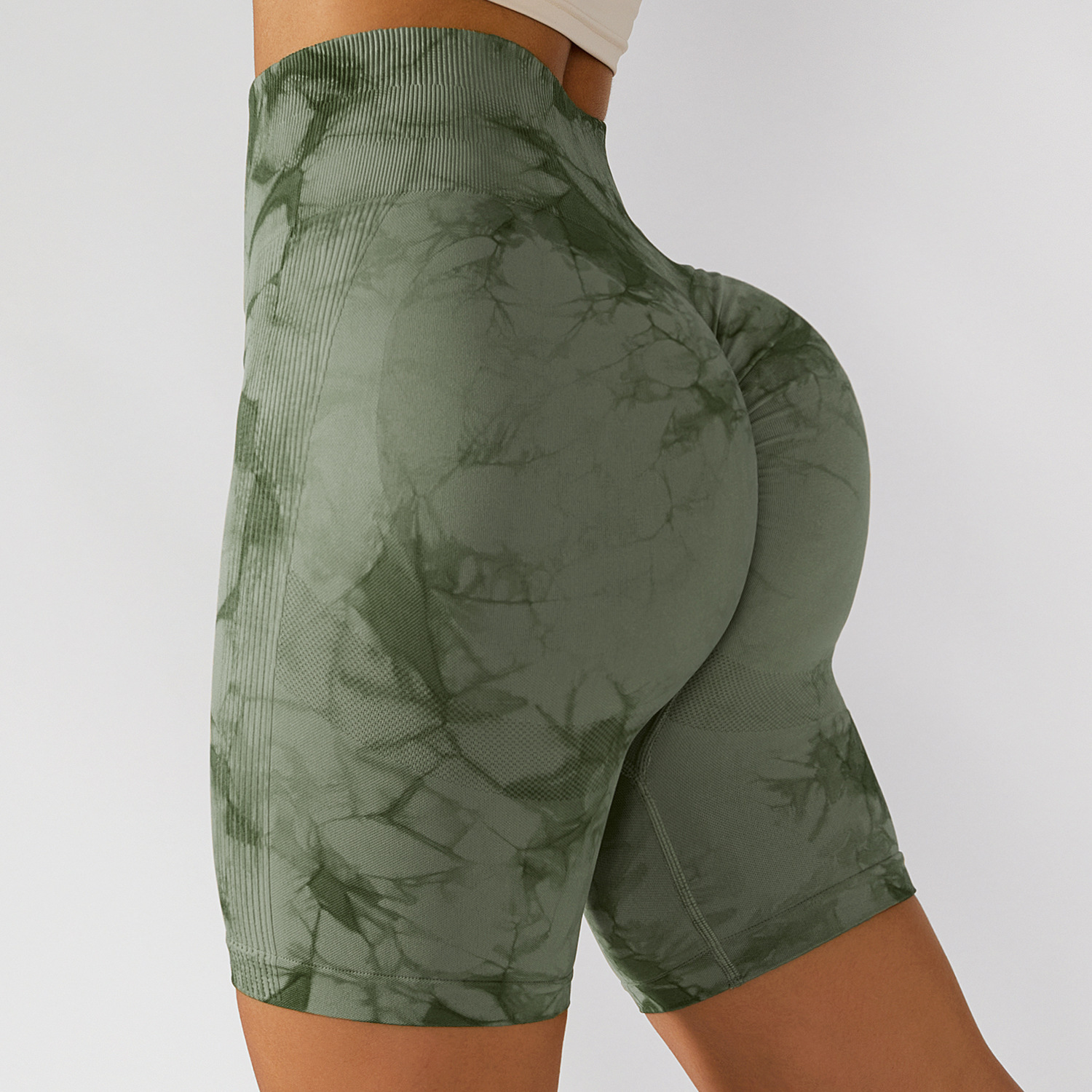 Picture of Spot Seamless Tie-Dye Style High-Waisted Quick-Drying Fitness Pants Peach Butt-Lifting Yoga Sports Tight Shorts