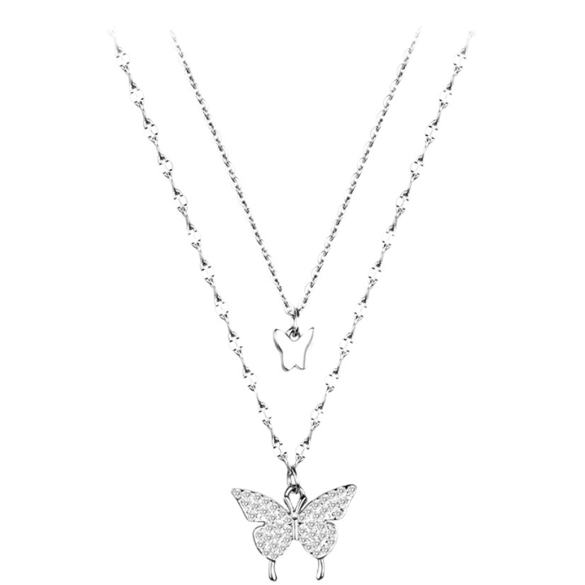 Butterfly Necklace Fairy Double Layer Stacked Wear Light Luxury Cold Wind Niche Collarbone Chain Summer 2022 New Design