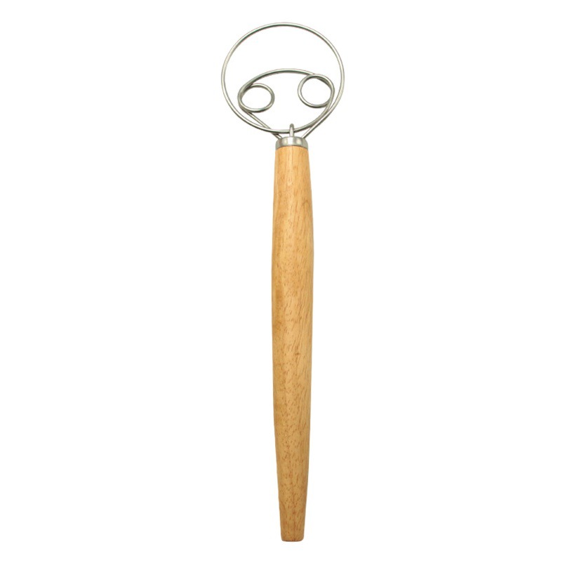 13 Inch Oak Handle Flour Mixer Danish Dough Mixer Stainless Steel Coil Egg Beater