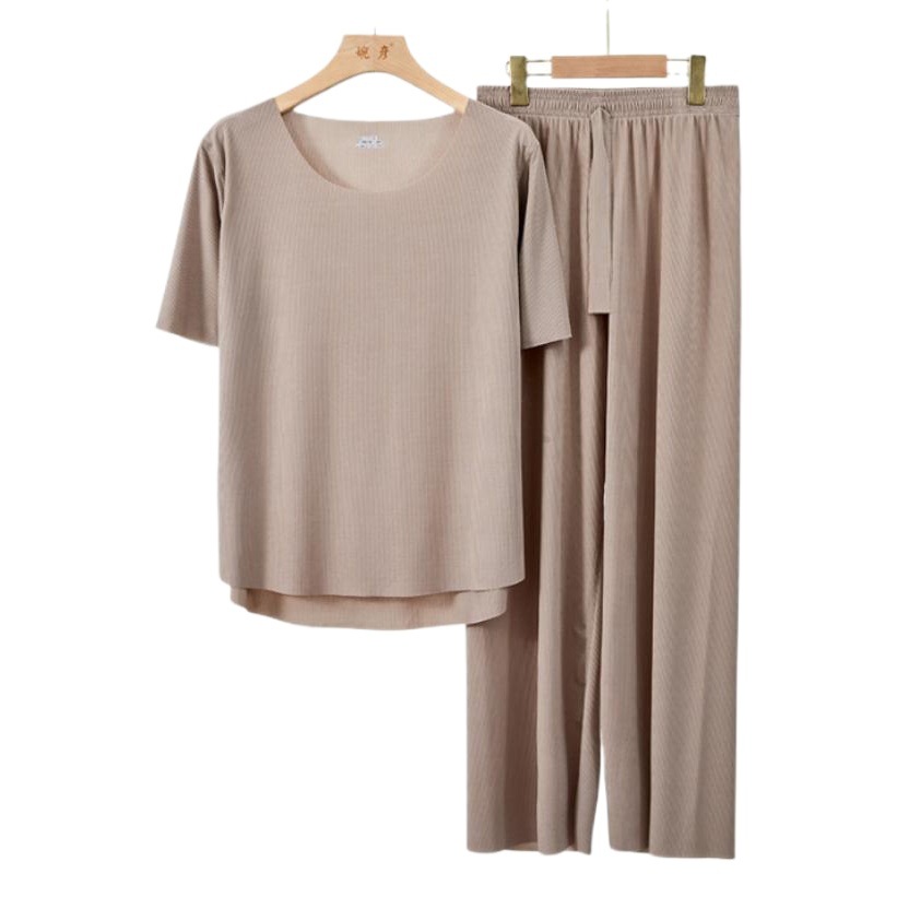 Couple pajamas ladies crew neck short sleeve pajamas suit summer shorts men's thin seamless ice silk home clothes wholesale