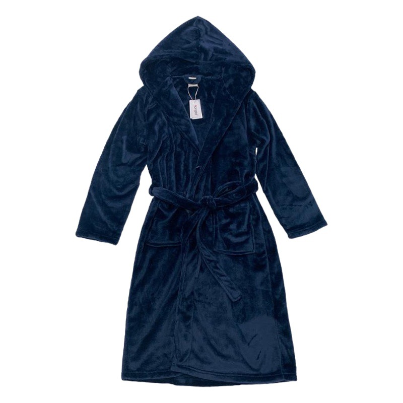 Amazon Cross-border European and American Couples Hooded Nightgown Flannel Autumn and Winter Thickened Lace-up Women's Bathrobe Extra Long