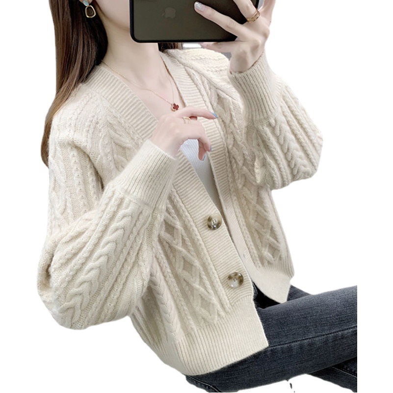Knitted cardigan women's sweater spring and autumn 2024 new Korean version of loose high waist short coat