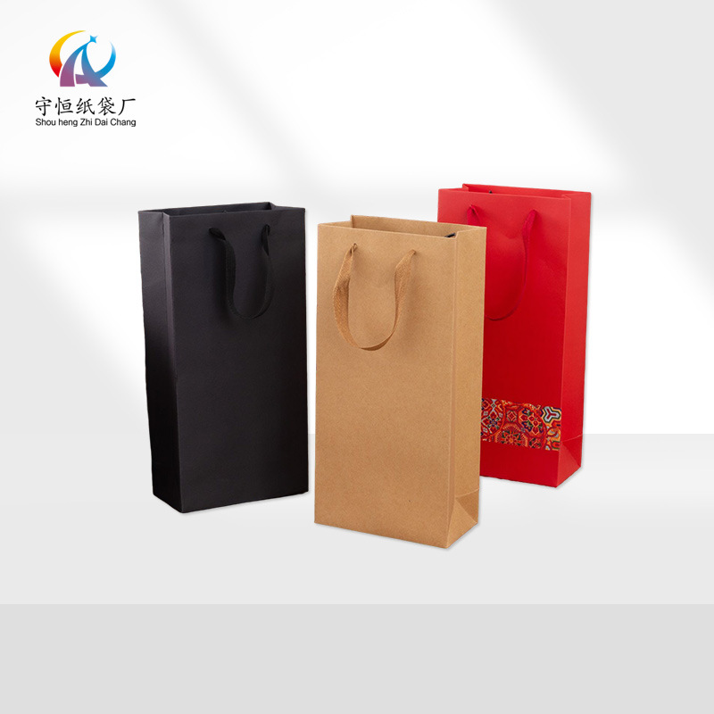 Picture of Black Wine Bag, Fashionable Single and Double Thickened Gift Tote Bag Packaging Bag, Souvenir Wine Bag Wholesale