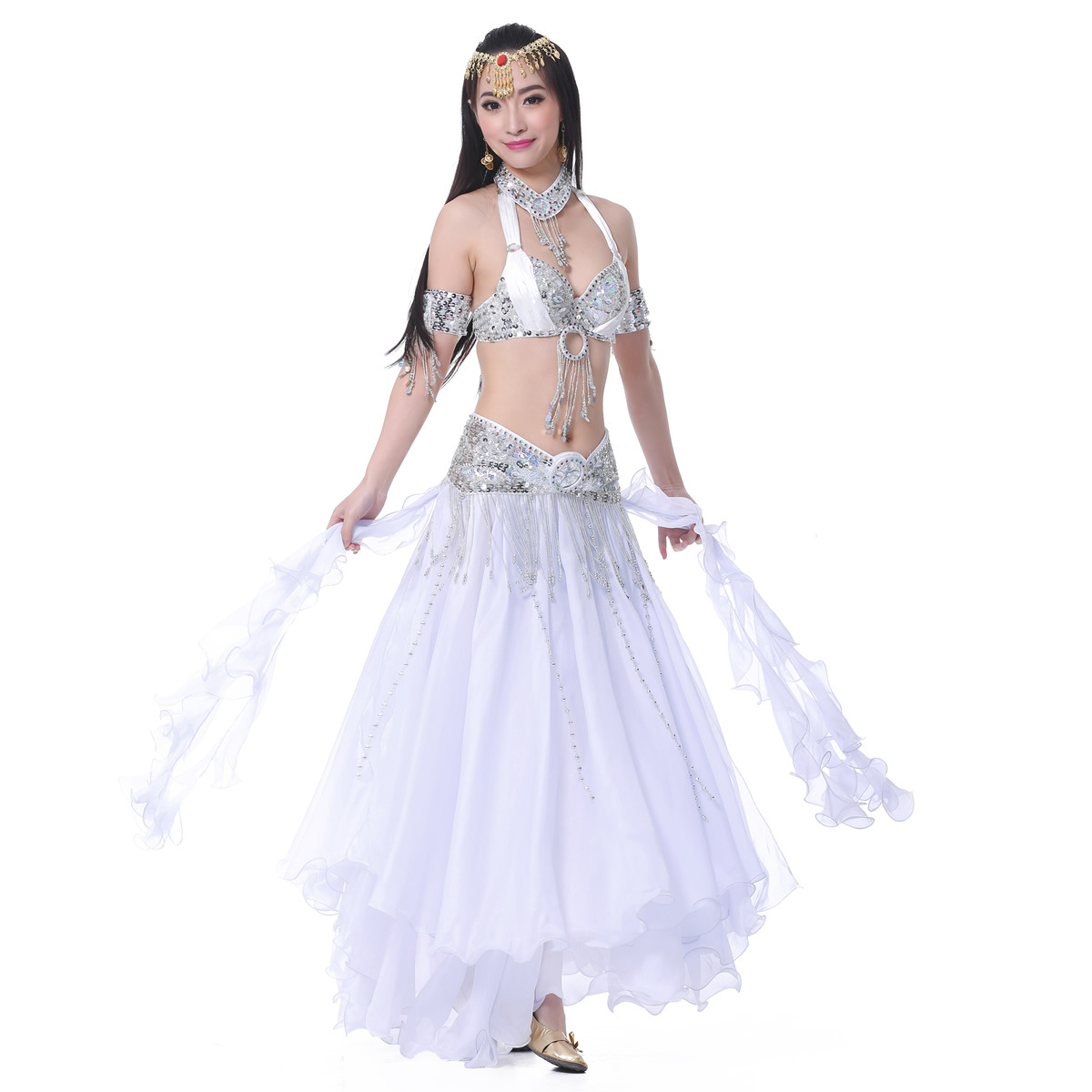 Picture of Chiffon Roll Leaf Double Split Ear Dress Belly Dance Dress Belly Dance Veil Dress Belly Dance High Split Dress Dance Dress