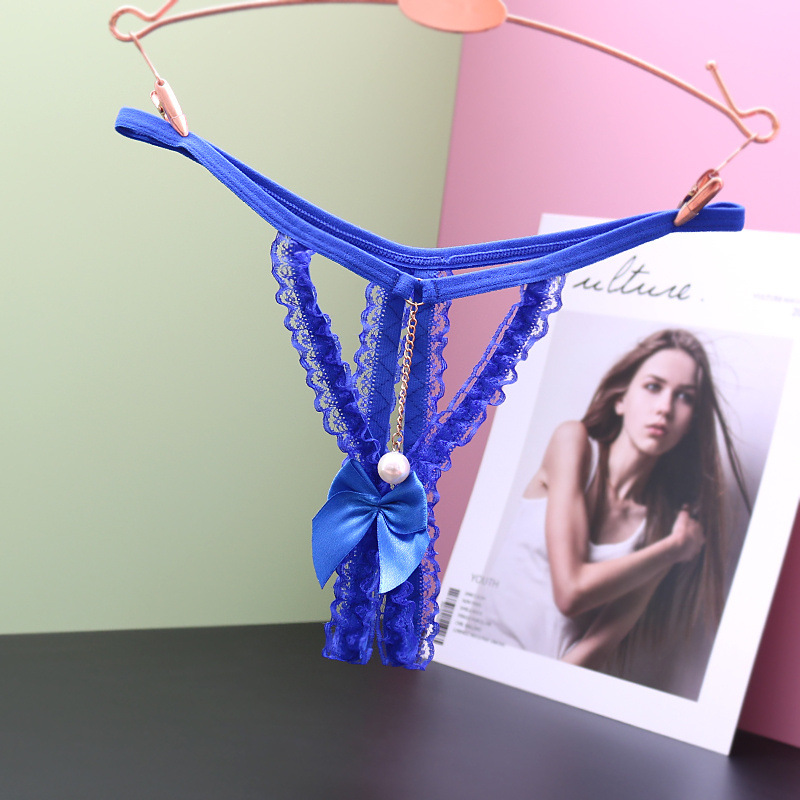 Picture of Japanese transparent sexy hot open sexy thong women's low waist lace Pearl free temptation hollow T pants
