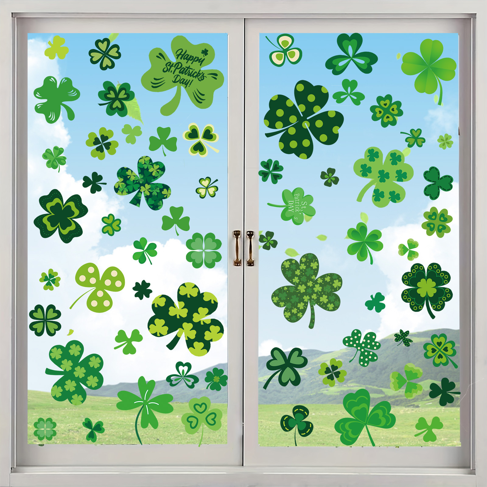2025 Cross Border Amazon Irish Festival Shamrock Electrostatic Window Glass Door and Window Sticker Green Saint Pa Festival Decoration