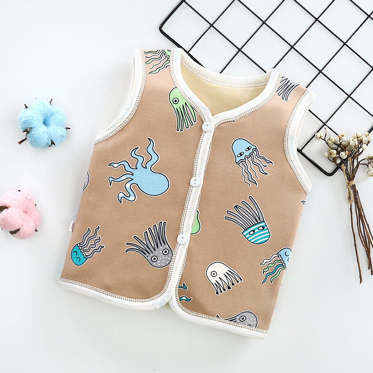 Picture of Spring New Children's Velvet Vest Baby Thickened Vest Cardigan Warm Waistcoat Baby Bottoming Top