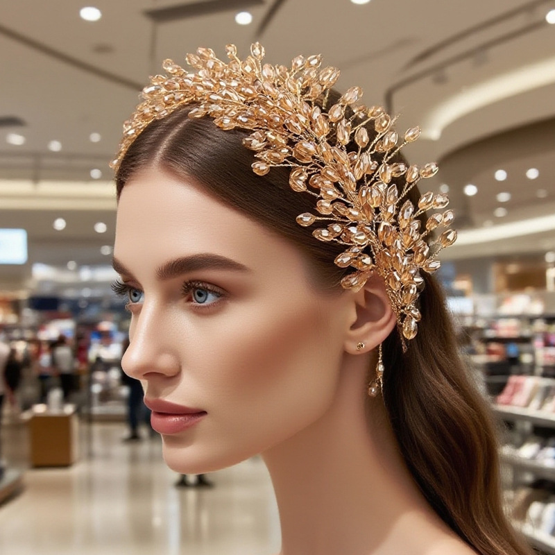 Picture of White crystal handmade beaded rhinestone crown styling hair accessories European bridal wedding accessories wedding accessories wholesale