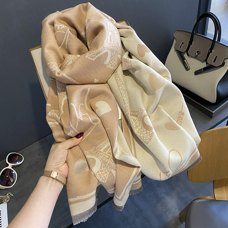 2024 Autumn and Winter New Imitation Cashmere Scarf for Women European and American Style Tower Pattern Warm Outer Wear Multi-Purpose Scarf