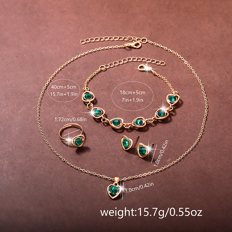 Picture of Europe and the United States cross-border new crystal love jewelry watch cover fashion temperament peach heart necklace earrings ring bracelet